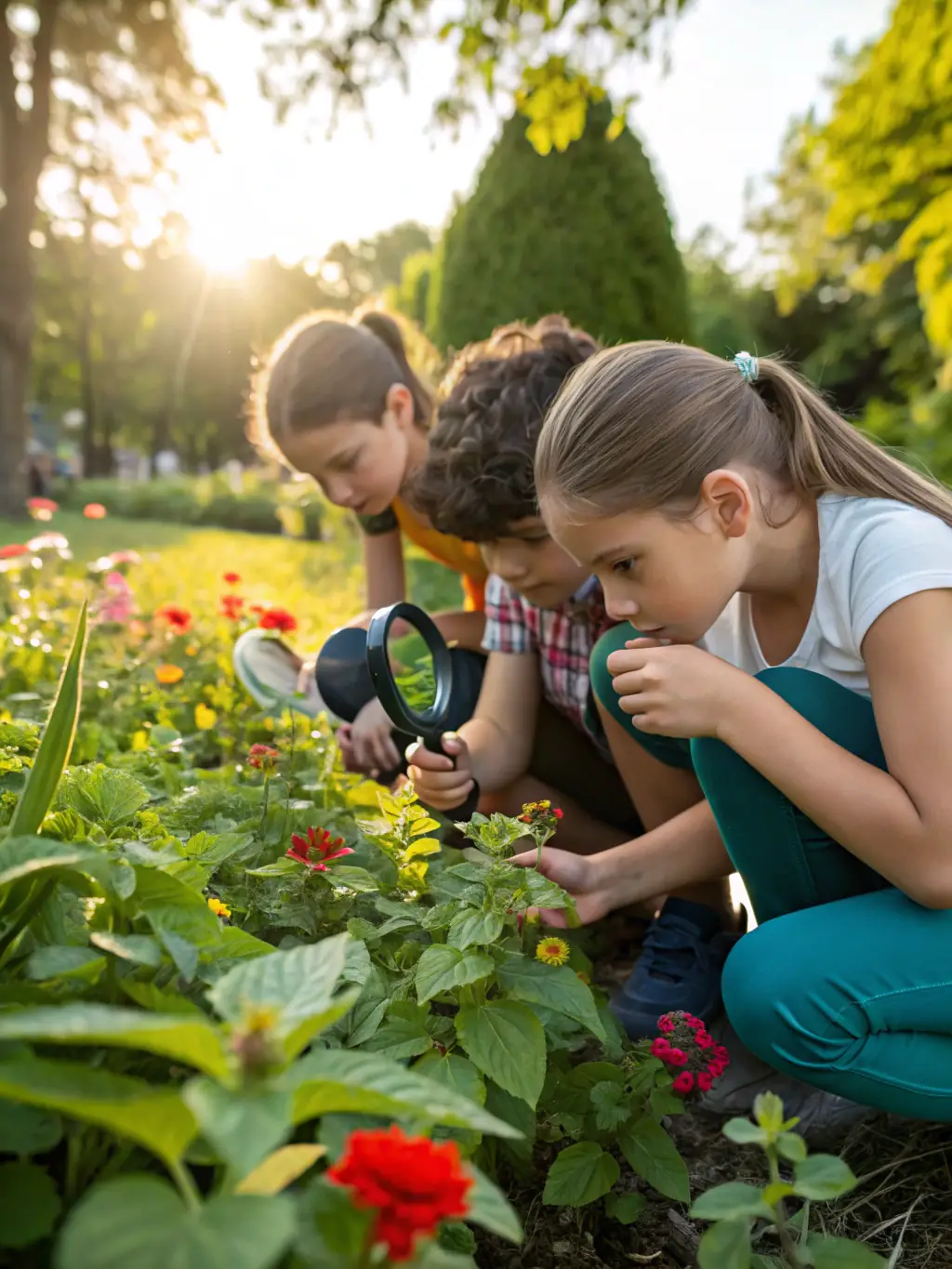A photograph of a group of children participating in an outdoor educational program, learning about local flora and fauna, and the importance of environmental stewardship, fostering a connection with nature.